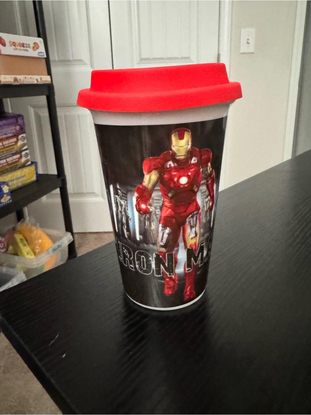 Marvel Iron Man Travel Mug with Red Lid and Black Graphic